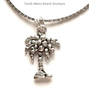 Silver Palm Tree Necklace 18" Island Beach Coconut Rhodium Plated Pendant